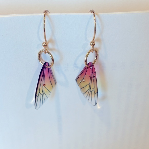 Butterfly ombré‎ & transparent wing & 14k gold plated earrings - Picture 3 of 6